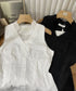 Sleeveless V-neckline Lace Trim Back Tie Blouse